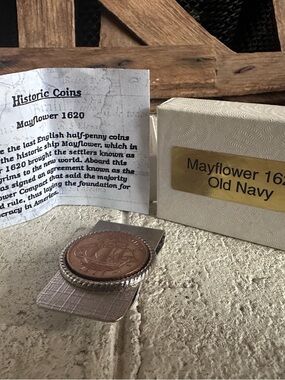 Money clip with historic coin, Mayflower 1620